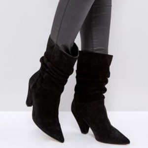 ASOS CIANNA Black Suede Slouch Heeled Boots 8